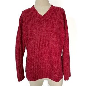 FLAWED Vintage Sundance Chunky Knit V-Neck Sweater Size Large